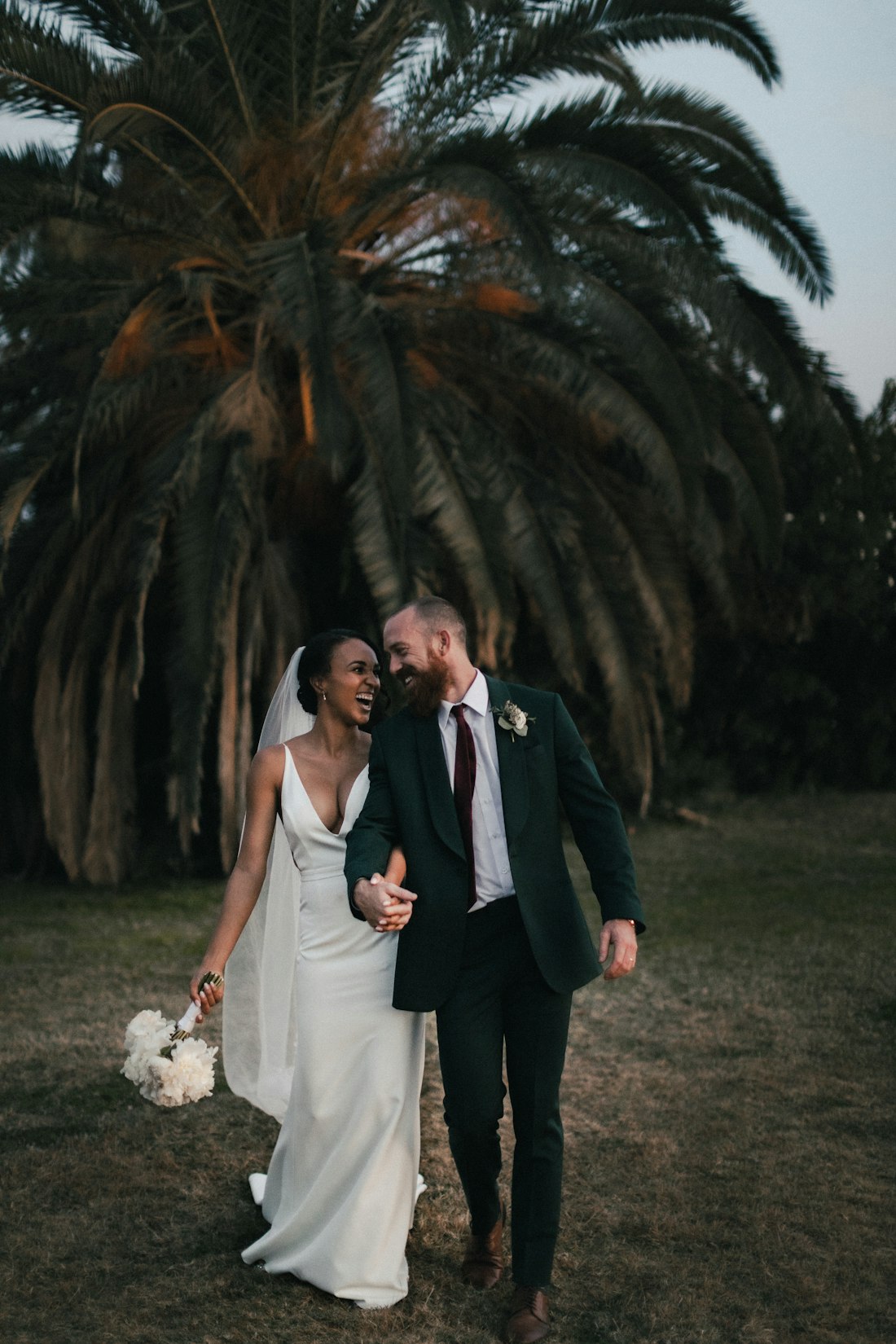 Bridal couple embrace